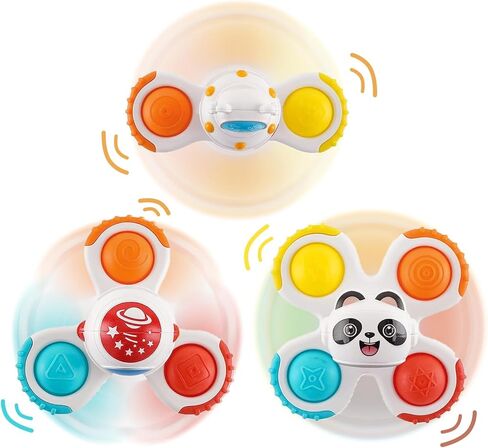 3 PCS Suction Cup Spinner Toys for 1 Year Baby, Rolling Beads Spinning Top Eyes Hands Coordination - Sensory Rotation Travel Fidget Toy for Dining Table Bathtub Window Birthday Gift (Ocean) in Kuwait