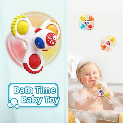 3 PCS Suction Cup Spinner Toys for 1 Year Baby, Rolling Beads Spinning Top Eyes Hands Coordination - Sensory Rotation Travel Fidget Toy for Dining Table Bathtub Window Birthday Gift (Ocean) in Kuwait