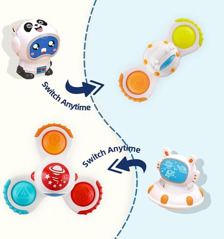 3 PCS Suction Cup Spinner Toys for 1 Year Baby, Rolling Beads Spinning Top Eyes Hands Coordination - Sensory Rotation Travel Fidget Toy for Dining Table Bathtub Window Birthday Gift (Ocean) in Kuwait