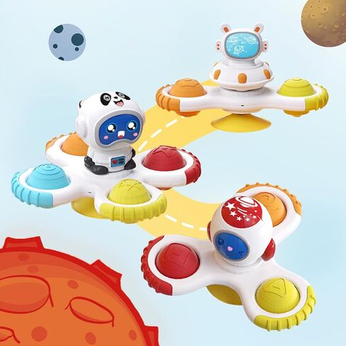 3 PCS Suction Cup Spinner Toys for 1 Year Baby, Rolling Beads Spinning Top Eyes Hands Coordination - Sensory Rotation Travel Fidget Toy for Dining Table Bathtub Window Birthday Gift (Ocean) in Kuwait