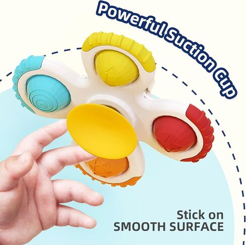 3 PCS Suction Cup Spinner Toys for 1 Year Baby, Rolling Beads Spinning Top Eyes Hands Coordination - Sensory Rotation Travel Fidget Toy for Dining Table Bathtub Window Birthday Gift (Ocean) in Kuwait