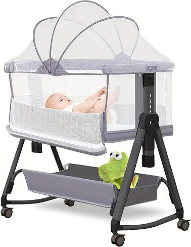 3 in 1 Baby Bassinet, Baby Bassinets Bedside Sleeper for Baby, Bedside Bassinet with Wheels for Newborn, All Mesh Baby Bassinet with Mosquito Net,Adjustable Height Bassinet(Grey) in Saudi Arabia