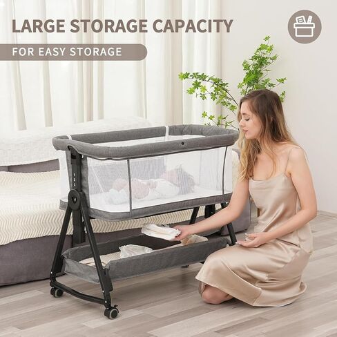3 in 1 Baby Bassinet, Baby Bassinets Bedside Sleeper for Baby, Bedside Bassinet with Wheels for Newborn, All Mesh Baby Bassinet with Mosquito Net,Adjustable Height Bassinet(Grey) in Saudi Arabia