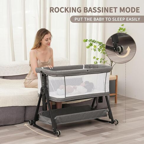 3 in 1 Baby Bassinet, Baby Bassinets Bedside Sleeper for Baby, Bedside Bassinet with Wheels for Newborn, All Mesh Baby Bassinet with Mosquito Net,Adjustable Height Bassinet(Grey) in Saudi Arabia