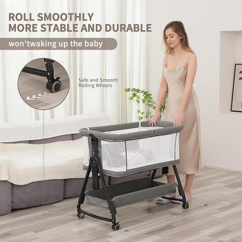 3 in 1 Baby Bassinet, Baby Bassinets Bedside Sleeper for Baby, Bedside Bassinet with Wheels for Newborn, All Mesh Baby Bassinet with Mosquito Net,Adjustable Height Bassinet(Grey) in Saudi Arabia