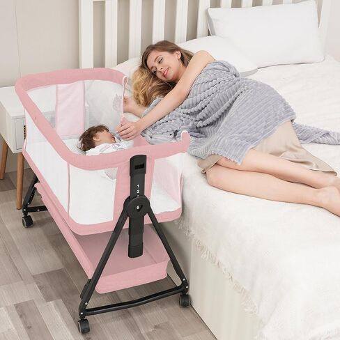 3 in 1 Baby Bassinet, Baby Bassinets Bedside Sleeper for Baby, Bedside Bassinet with Wheels for Newborn, All Mesh Baby Bassinet with Mosquito Net,Adjustable Height Bassinet(Grey) in Saudi Arabia