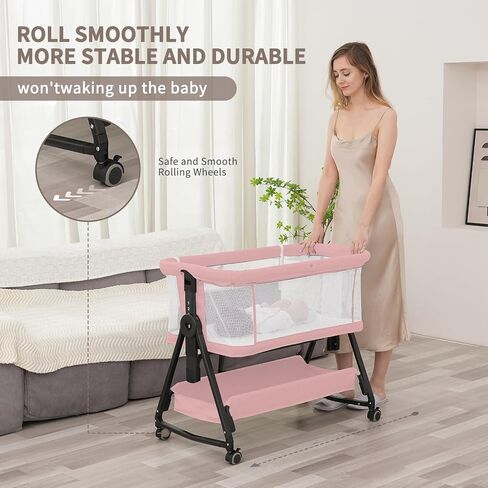 3 in 1 Baby Bassinet, Baby Bassinets Bedside Sleeper for Baby, Bedside Bassinet with Wheels for Newborn, All Mesh Baby Bassinet with Mosquito Net,Adjustable Height Bassinet(Grey) in Saudi Arabia