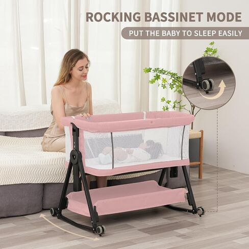 3 in 1 Baby Bassinet, Baby Bassinets Bedside Sleeper for Baby, Bedside Bassinet with Wheels for Newborn, All Mesh Baby Bassinet with Mosquito Net,Adjustable Height Bassinet(Grey) in Saudi Arabia