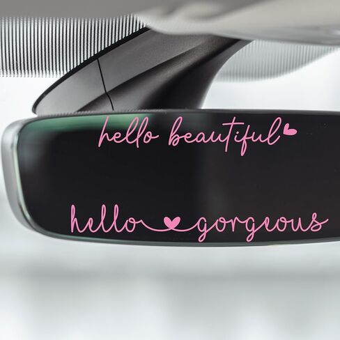 6X Hello Beautiful Gorgeous Rear View Mirror Accessories Vinyl Decal Car Decorations for Girls Vanity Mirror Stickers Car Decals Stuff for Women in Saudi Arabia