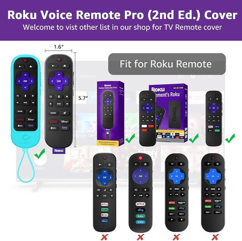 [حزمة من قطعتين] غلاف Climberer Roku Voice Remote Pro (الإصدار الثاني) | جهاز التحكم عن بعد Roku القابل لإعادة الشحن من السيليكون المتوهج في الظلام، استبدال جهاز التحكم عن بعد Roku # RCB1R الحبل المتكامل | (أزرق مضيء + أخضر) in Saudi Arabia