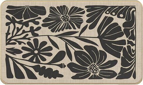 Boho Beige and Black Floral Door Mat - Bohemian Neutral Floral Front Door Mats Outdoor Entrance, Boho Welcome Mat, Boho Kitchen Mat, Boho Bath Mat, 17x30 rug in Saudi Arabia