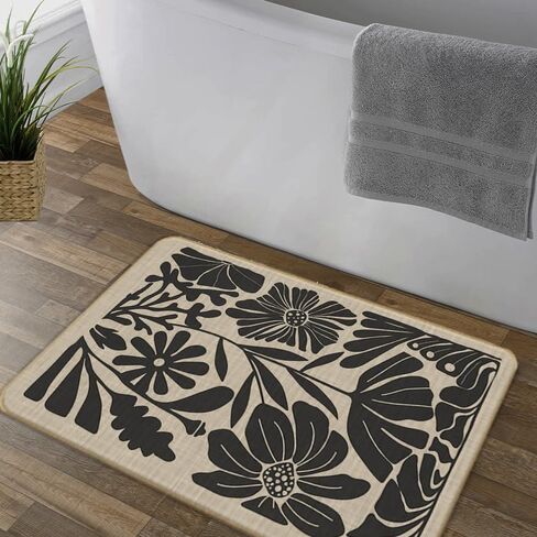 Boho Beige and Black Floral Door Mat - Bohemian Neutral Floral Front Door Mats Outdoor Entrance, Boho Welcome Mat, Boho Kitchen Mat, Boho Bath Mat, 17x30 rug in Saudi Arabia