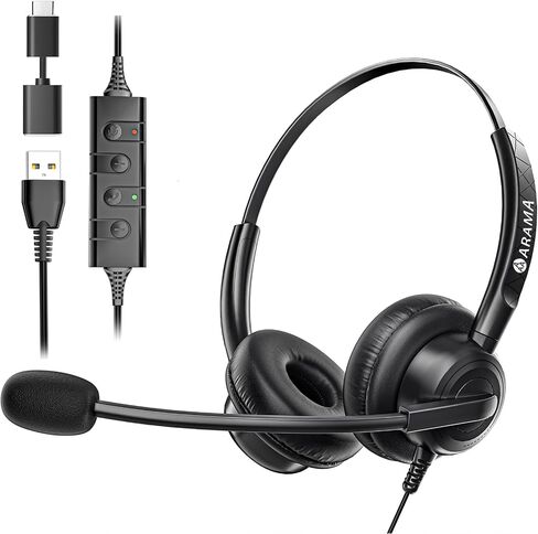 Arama Headset with Microphone for Pc, USB Headset with Mic, Computer Headset with Noise Canceling Microphone for Laptop, Wired Headset with Mute for Home Office Online Class Skype Zoom Meetings in Saudi Arabia