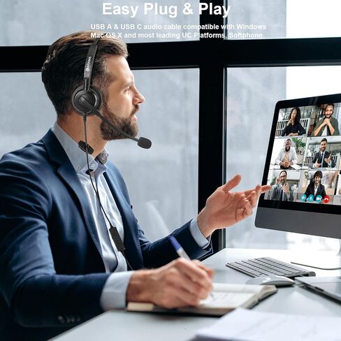 Arama Headset with Microphone for Pc, USB Headset with Mic, Computer Headset with Noise Canceling Microphone for Laptop, Wired Headset with Mute for Home Office Online Class Skype Zoom Meetings in Saudi Arabia