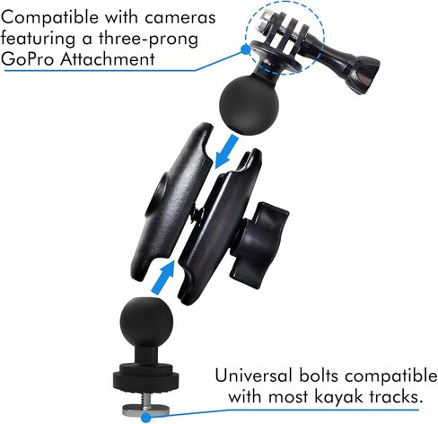 حامل كاميرا كاياك عالمي قابل للتعديل 360 درجة، حامل كاميرا مسار كاياك متوافق مع حوامل GoPro ثلاثية الشق in Kuwait
