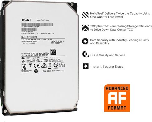 HGST Ultrastar He8 | HUH728080ALE600 | 0F23267 | 8TB 7200 RPM 128MB Cache SATA 6.0Gb/s 3.5" Inch | 512e | Instant Secure Erase | Helium Platform Hard Disk Drive HDD (Renewed) in Saudi Arabia