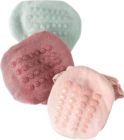 Meeshine Baby Toddler Girls Anti Slip Ruffle Socks with Grips Newborn Infant Cotton Non Skid Frilly Dress Socks, 5 Packs in Saudi Arabia