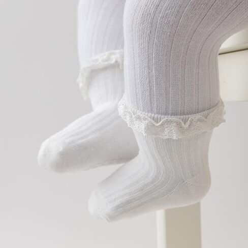 Meeshine Baby Toddler Girls Anti Slip Ruffle Socks with Grips Newborn Infant Cotton Non Skid Frilly Dress Socks, 5 Packs in Kuwait