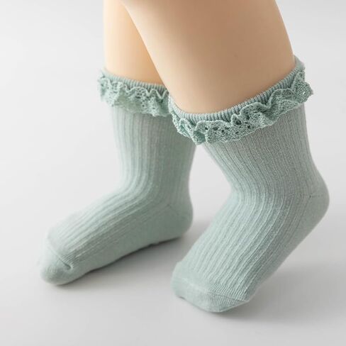 Meeshine Baby Toddler Girls Anti Slip Ruffle Socks with Grips Newborn Infant Cotton Non Skid Frilly Dress Socks, 5 Packs in Saudi Arabia