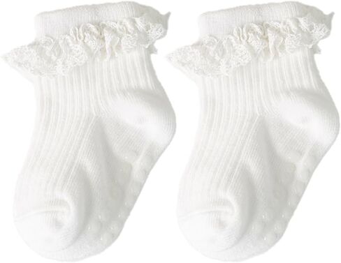 Meeshine Baby Toddler Girls Anti Slip Ruffle Socks with Grips Newborn Infant Cotton Non Skid Frilly Dress Socks, 5 Packs in Kuwait