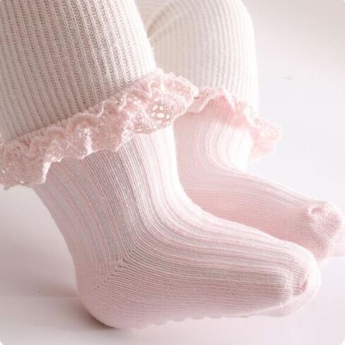 Meeshine Baby Toddler Girls Anti Slip Ruffle Socks with Grips Newborn Infant Cotton Non Skid Frilly Dress Socks, 5 Packs in Saudi Arabia