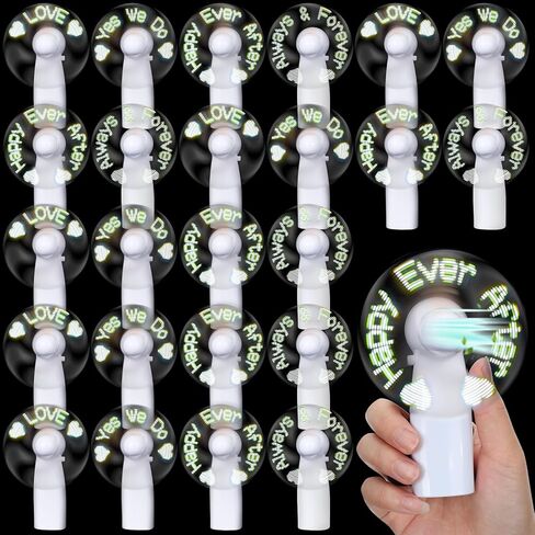 VIHOSE 24 جهاز كمبيوتر شخصي صغير الزفاف المحمولة مروحة السائبة قوية المحمولة مروحة الحب LED مروحة وصيفه الشرف الهدايا الكهربائية الشخصية تضيء مروحة اليد للضيوف الزفاف دش هدايا الزفاف، البطارية لا تشمل in Kuwait