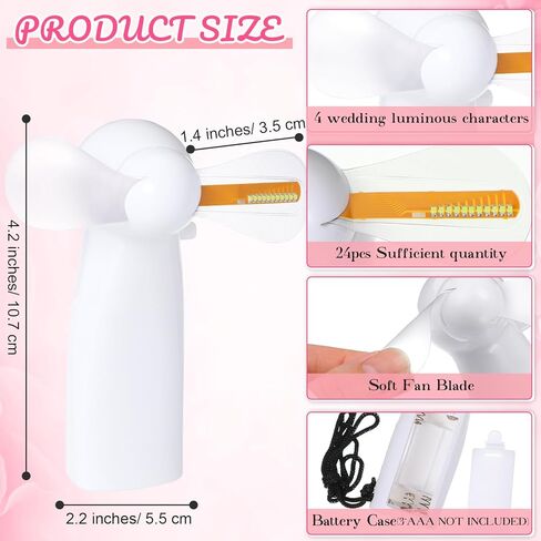 VIHOSE 24 جهاز كمبيوتر شخصي صغير الزفاف المحمولة مروحة السائبة قوية المحمولة مروحة الحب LED مروحة وصيفه الشرف الهدايا الكهربائية الشخصية تضيء مروحة اليد للضيوف الزفاف دش هدايا الزفاف، البطارية لا تشمل in Kuwait