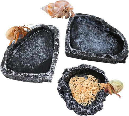 3 Pack Reptile Food Dish, Resin Hermit Crab Food & Water Bowl, Reptile Feeding Food Dish Kit, Tank or Aquarium Accessory, Suitable for Turtle Lizard Hermit Crab Snail Bearded Dragon Leopard Gecko in Saudi Arabia