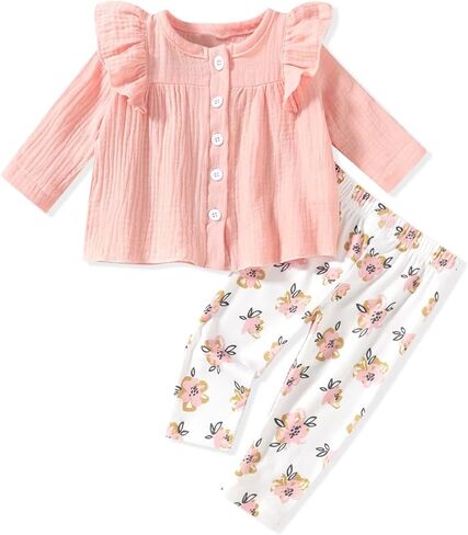 Unutiylo Baby Girl Clothes Toddler Girl Outfits Long Sleeve Ruffle Top Pant Set Cute Fall Winter Clothes 0-24 Months in Saudi Arabia