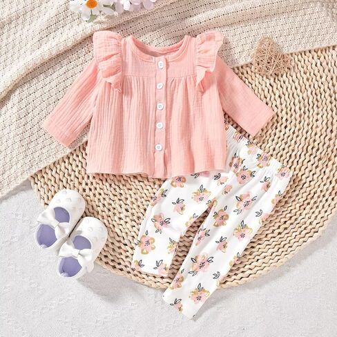 Unutiylo Baby Girl Clothes Toddler Girl Outfits Long Sleeve Ruffle Top Pant Set Cute Fall Winter Clothes 0-24 Months in Saudi Arabia