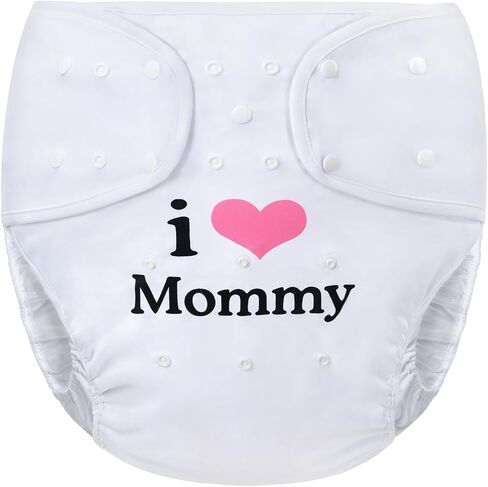 Littleforbig Washable Adjustable Reusable Waterproof Cloth Adult Diaper Wrap Cover One Size - I Love Mommy White in Saudi Arabia
