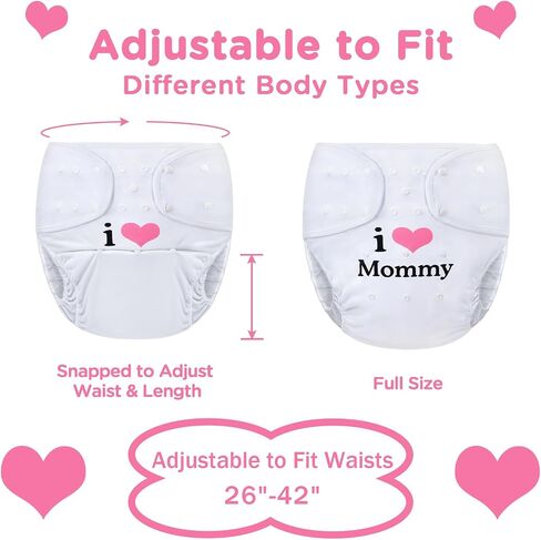 Littleforbig Washable Adjustable Reusable Waterproof Cloth Adult Diaper Wrap Cover One Size - I Love Mommy White in Saudi Arabia