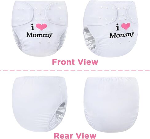 Littleforbig Washable Adjustable Reusable Waterproof Cloth Adult Diaper Wrap Cover One Size - I Love Mommy White in Saudi Arabia