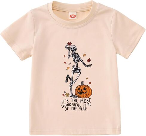 IZYJOY Toddler Dancing Skeleton Halloween Shirt Baby Girl Boy Pumpkin Skull T-Shirt Spooky Season Short Sleeve Tee Fall Top in Saudi Arabia