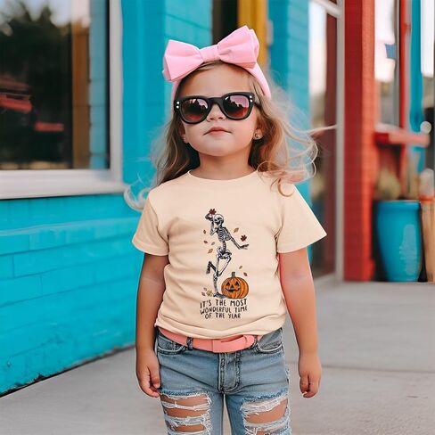 IZYJOY Toddler Dancing Skeleton Halloween Shirt Baby Girl Boy Pumpkin Skull T-Shirt Spooky Season Short Sleeve Tee Fall Top in Saudi Arabia