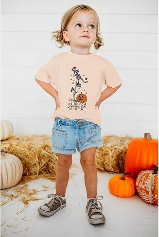 IZYJOY Toddler Dancing Skeleton Halloween Shirt Baby Girl Boy Pumpkin Skull T-Shirt Spooky Season Short Sleeve Tee Fall Top in Saudi Arabia