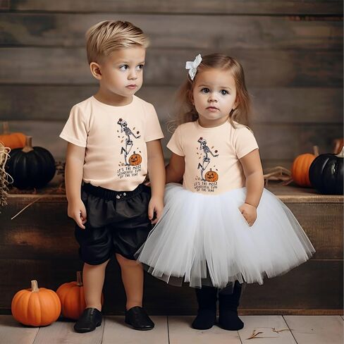 IZYJOY Toddler Dancing Skeleton Halloween Shirt Baby Girl Boy Pumpkin Skull T-Shirt Spooky Season Short Sleeve Tee Fall Top in Saudi Arabia