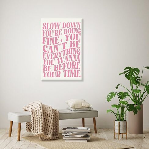 Pink Wall Art Trendy Vintage Decor Pop Music Vienna Lyrics Poster Canvas Print Slow Down Your Doing Fine Daily Reminder Positive Affirmations Maximalist Aesthetic for Bedroom Dorm 8x12inch Unframed in Saudi Arabia