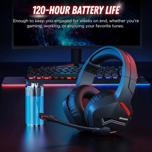 سماعة ألعاب لاسلكية من BINNUNE مع ميكروفون للكمبيوتر الشخصي PS4 PS5 بلاي ستيشن 4 5، سماعات رأس بلوتوث لاسلكية 2.4G للألعاب مع ميكروفون للكمبيوتر المحمول، أسود in Kuwait