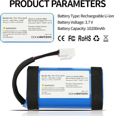 استبدال بطارية ZTHY SUN-INTE-118 لـ J B L Charge 4، Charge 4J، Charge 4BLK، JBLCHARGE4BLUAM Series ID998 IAA011NA 1INR19/66-3 3.7V 37.74Wh 10200mAh (ليس للشحن 4Q in Saudi Arabia