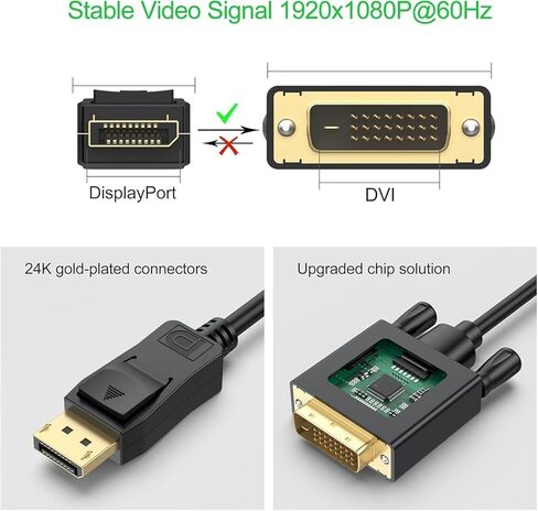 DisplayPort to DVI Cable 10ft 2-Pack, DP to DVI Cable Cord Male to Male Compatible with Computer, PC, Monitor, TV, Projector and More in Saudi Arabia