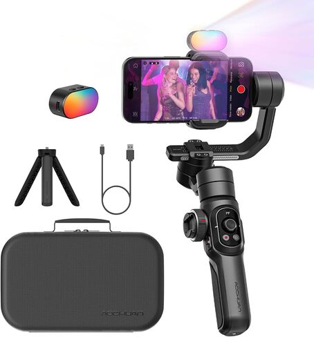 AOCHUAN Gimbal Stabilizer for Smartphone, 3-Axis Industry-Standard Gimbal w/360°Rotation, Phone Stabilizer Built-in Extension Rod, Professional Gimbals w/Fill Light for iPhone/Android-Smart S2 in Saudi Arabia