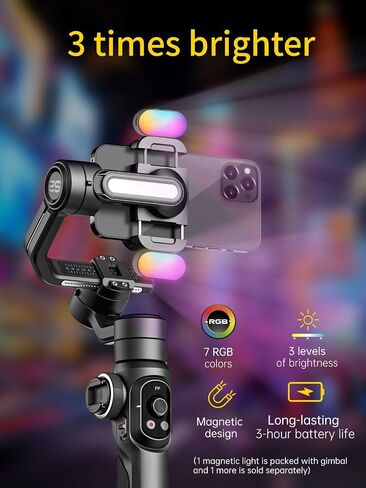 AOCHUAN Gimbal Stabilizer for Smartphone, 3-Axis Industry-Standard Gimbal w/360°Rotation, Phone Stabilizer Built-in Extension Rod, Professional Gimbals w/Fill Light for iPhone/Android-Smart S2 in Saudi Arabia