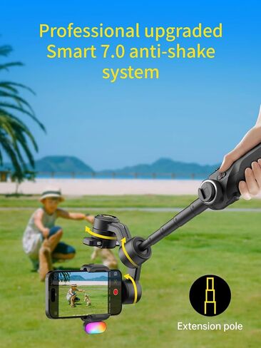 AOCHUAN Gimbal Stabilizer for Smartphone, 3-Axis Industry-Standard Gimbal w/360°Rotation, Phone Stabilizer Built-in Extension Rod, Professional Gimbals w/Fill Light for iPhone/Android-Smart S2 in Saudi Arabia