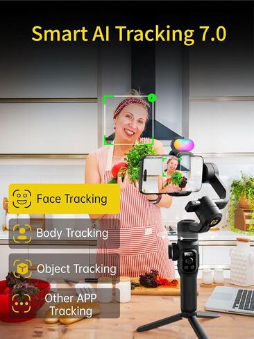 AOCHUAN Gimbal Stabilizer for Smartphone, 3-Axis Industry-Standard Gimbal w/360°Rotation, Phone Stabilizer Built-in Extension Rod, Professional Gimbals w/Fill Light for iPhone/Android-Smart S2 in Saudi Arabia