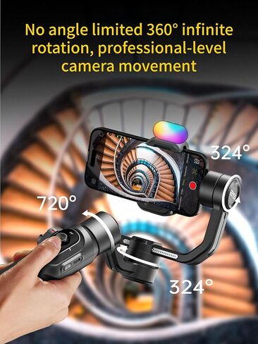 AOCHUAN Gimbal Stabilizer for Smartphone, 3-Axis Industry-Standard Gimbal w/360°Rotation, Phone Stabilizer Built-in Extension Rod, Professional Gimbals w/Fill Light for iPhone/Android-Smart S2 in Saudi Arabia
