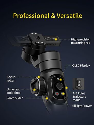 AOCHUAN Gimbal Stabilizer for Smartphone, 3-Axis Industry-Standard Gimbal w/360°Rotation, Phone Stabilizer Built-in Extension Rod, Professional Gimbals w/Fill Light for iPhone/Android-Smart S2 in Saudi Arabia