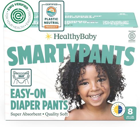 SmartyPants Pull Up Style Diapers | EWG Verified Safe & Plant-Based | Quilted 360 Waistband, Super Absorbent for Overnight Leak Protection | Training Pants by HealthyBaby | Size 8 (30 Count) in Saudi Arabia