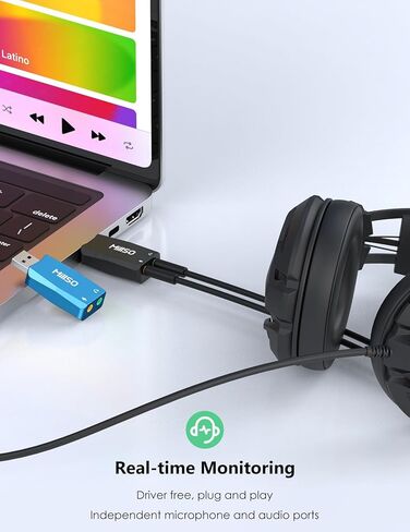 بطاقة صوت USB خارجية من MillSO مع وظيفة تسجيل داخلية، محول مقبس صوت USB محمول إلى 3.5 مم للكمبيوتر الشخصي والكمبيوتر والتسجيل والتدريب والبث والبث الصوتي - أزرق in Saudi Arabia