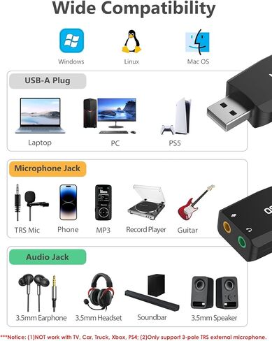 بطاقة صوت USB خارجية من MillSO مع وظيفة تسجيل داخلية، محول مقبس صوت USB محمول إلى 3.5 مم للكمبيوتر الشخصي والكمبيوتر والتسجيل والتدريب والبث والبث الصوتي - أزرق in Saudi Arabia